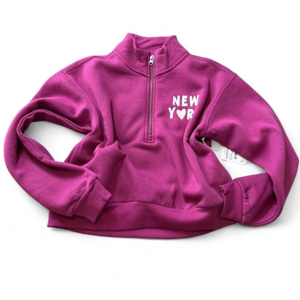 Vibrant‎ Pink Wildfox Quarter Zip Graphic New York Sweatshirt